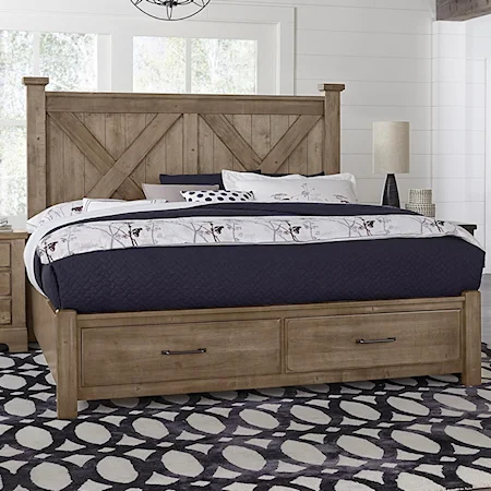 Solid Wood Queen Barndoor X Bed with Storage Footboard